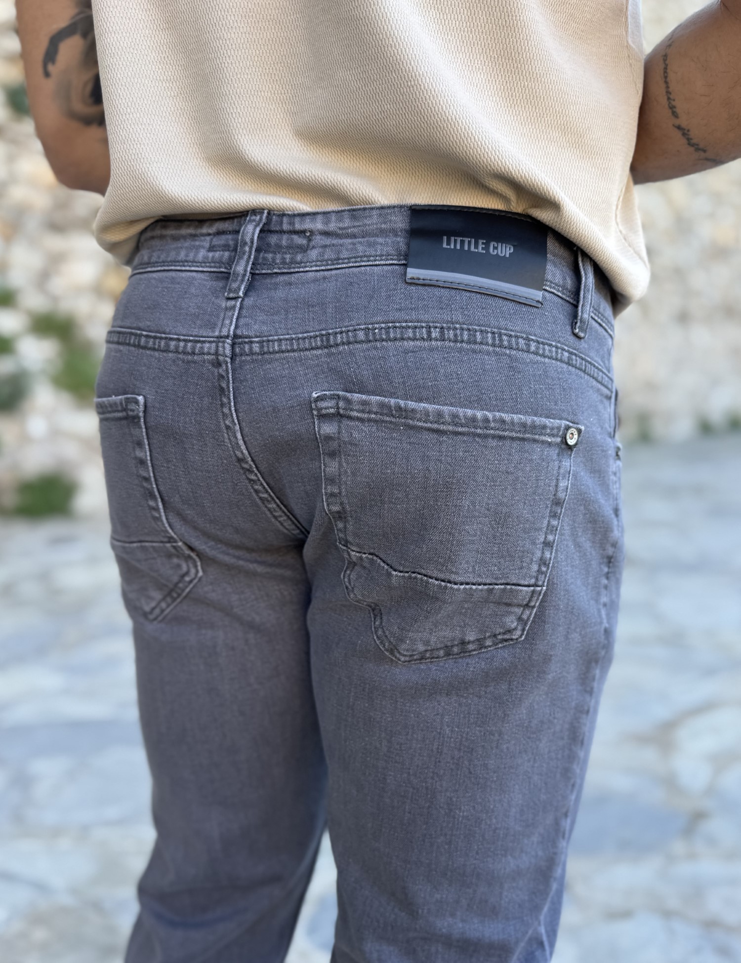 Ανδρικό γκρι πλυμένο τζιν ελαστικό σε ίσια γραμμή με φερμουάρ LC16396 φωτογραφία